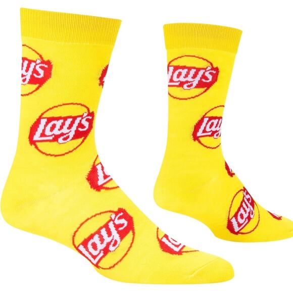 Odd Sox Unisex Lays Potato Chip Snacks Novelty Crew Socks Yellow Red Classic - Picture 9 of 9